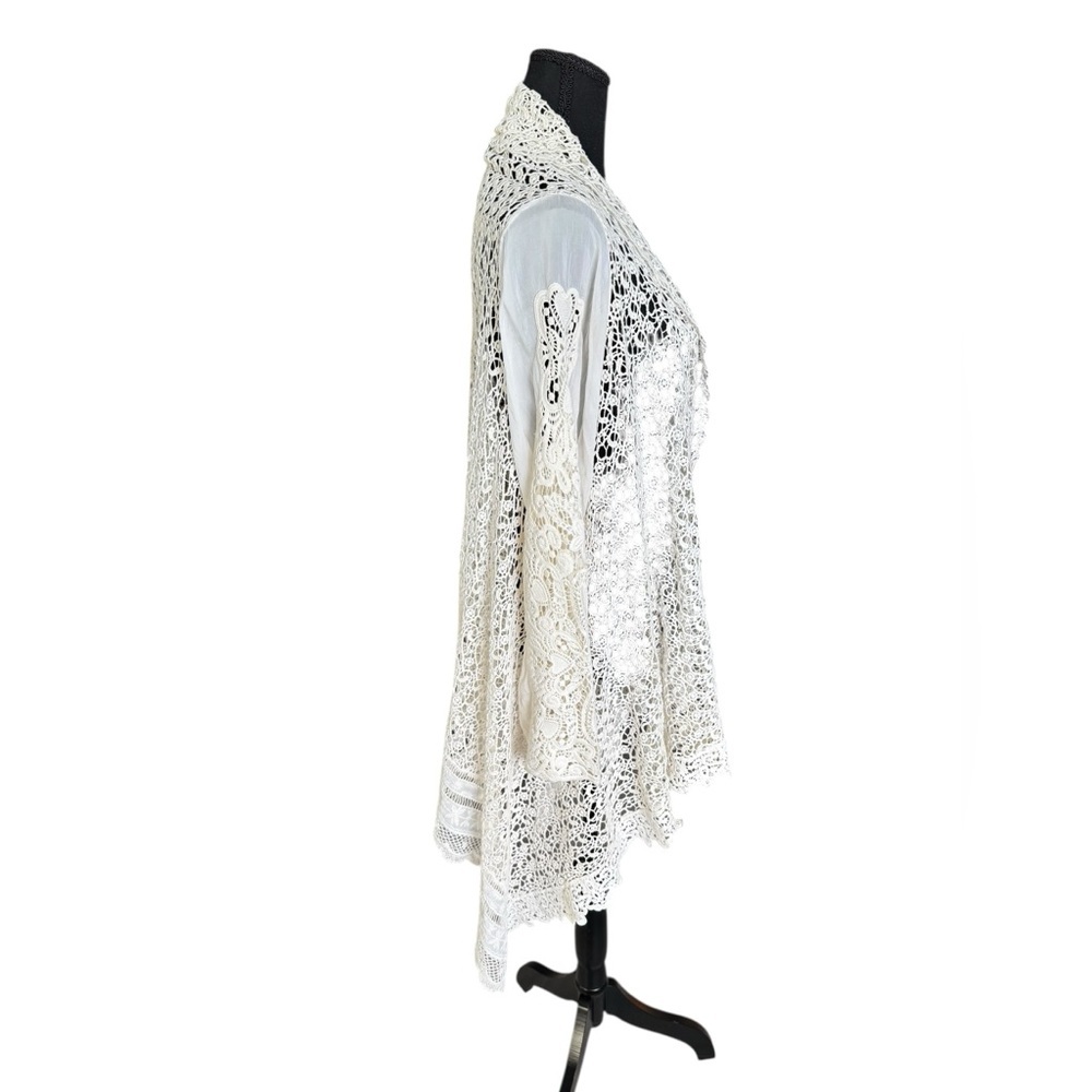 Johnny Was XL White Lace Crochet Open Kimono Cardigan Boho Festival Bridal Z99 - Picture 2 of 7